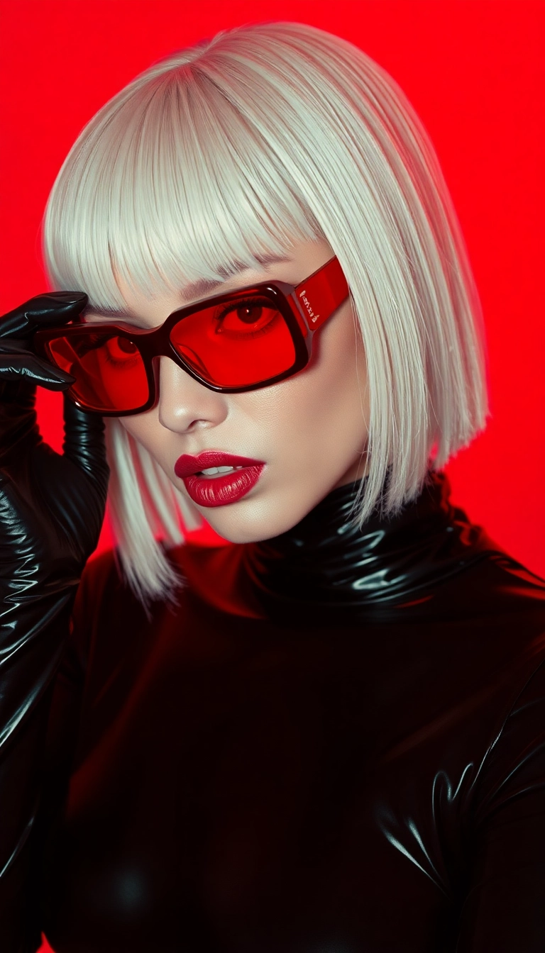 HD iPhone Y2K Woman Fashion Model in Black and Red Professional Background Royalty-Free Image